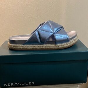 AEROSOLES Women's Metallic Blue Espadrille Slides